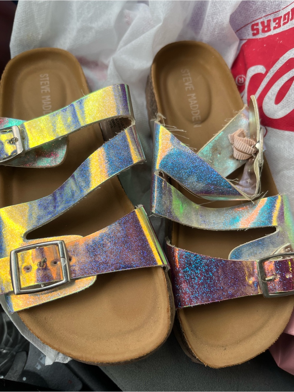 Steve Madden Iridescent Holographic Slide Sandals - Multi-Color